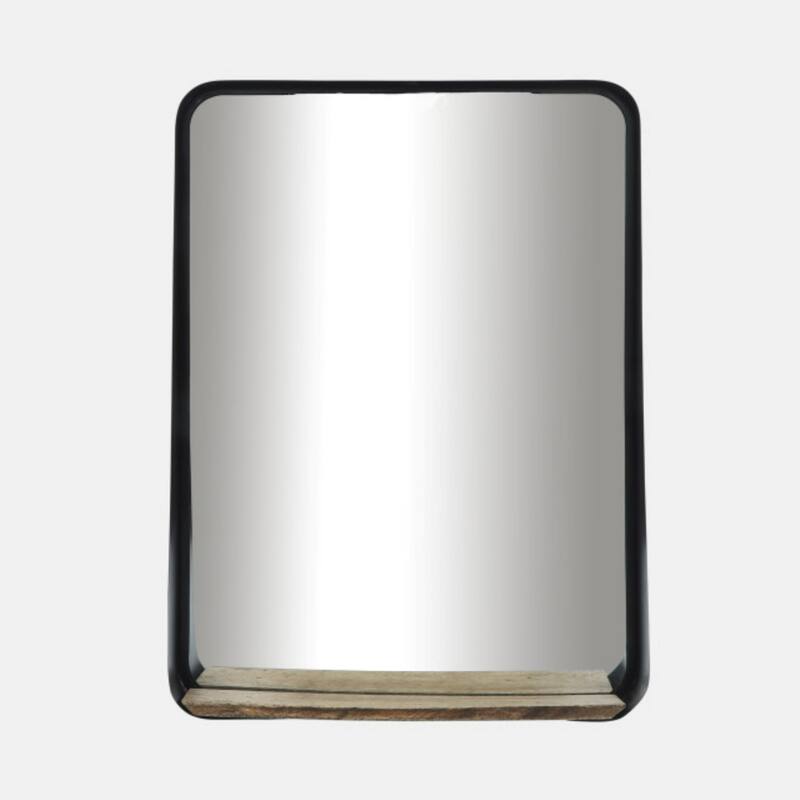 Rectangular Walll Mirror with Shelf - 30" - Black and Brown