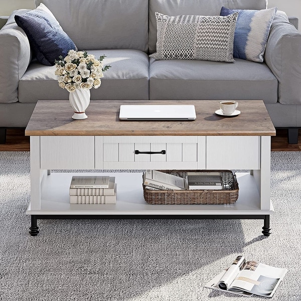 White farmhouse coffee table with storage deals