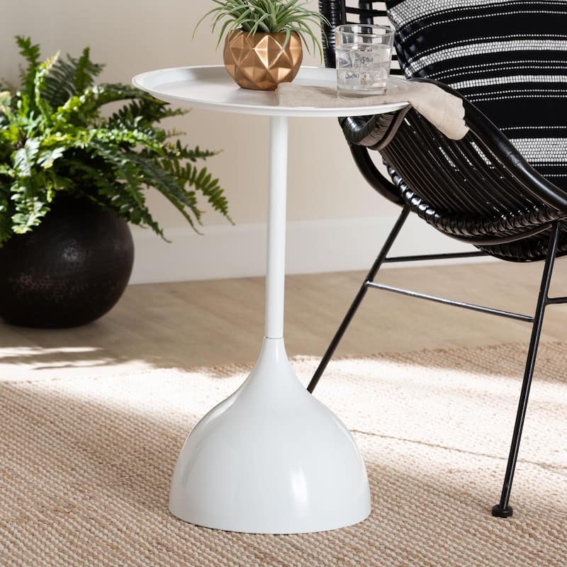 Webb Metal Pedestal Side Table - Modern Accent Table with Round Tray Top for Indoor or Semi-Outdoor Use
