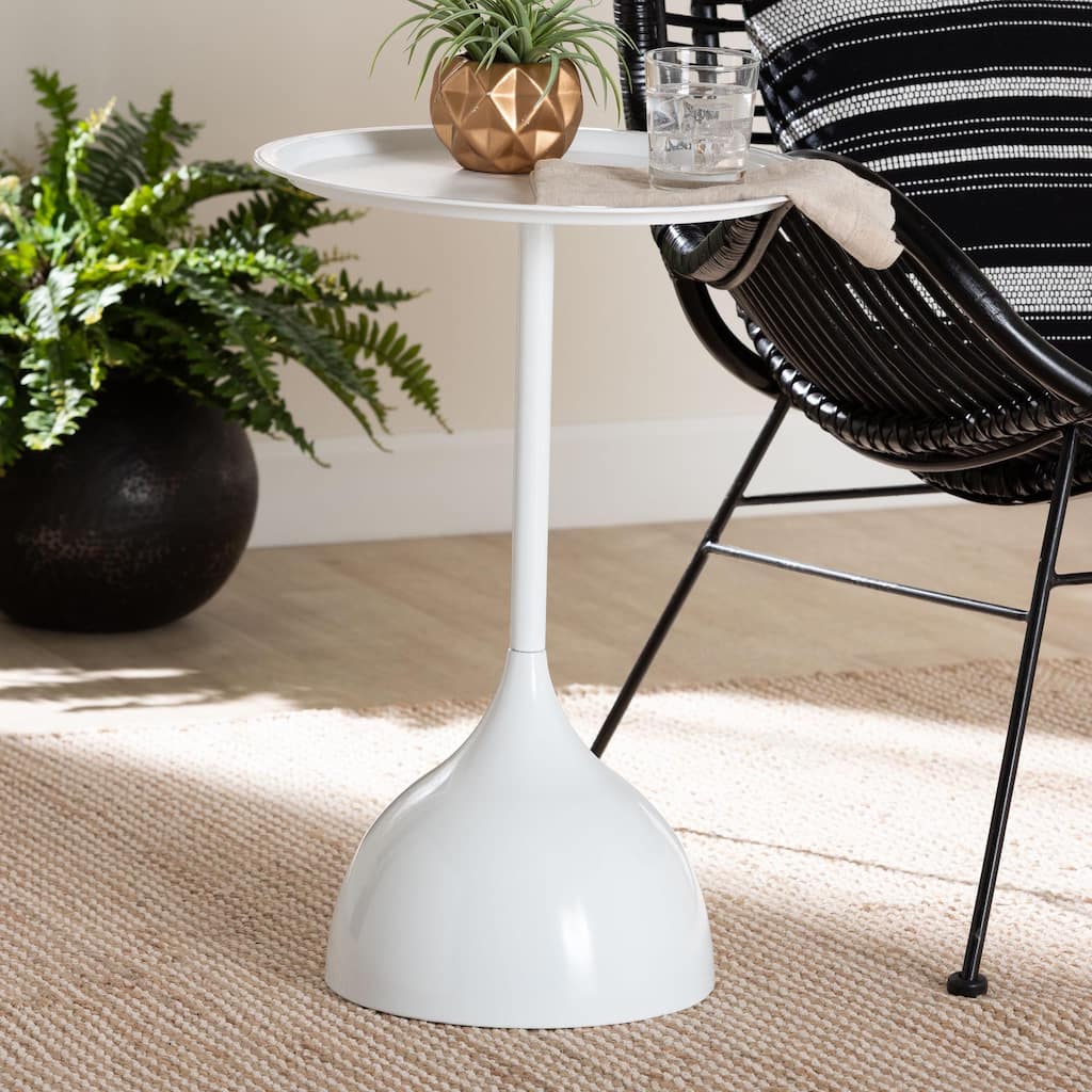 Webb Metal Pedestal Side Table - Modern Accent Table with Round Tray Top for Indoor or Semi-Outdoor Use
