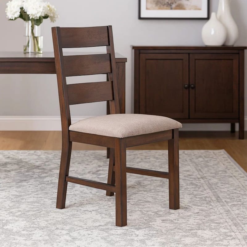 Yuzi Dining Chair Set of 2, Ladder Back, Cherry Brown Solid Wood