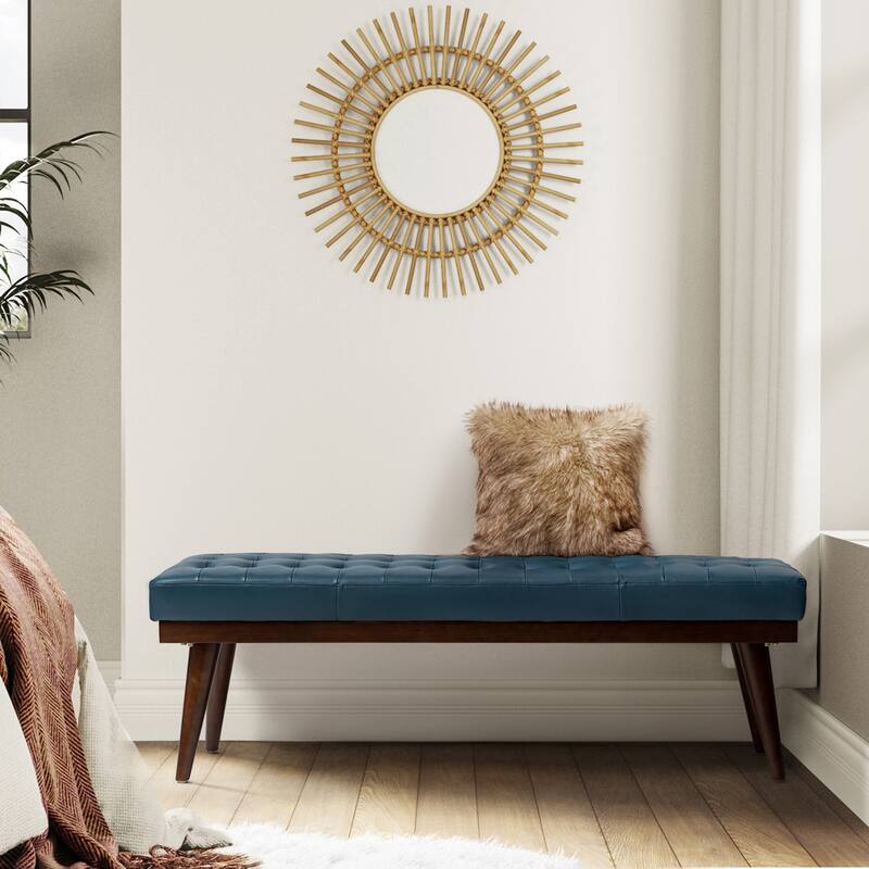 Felisa Modern Genuine Leather Tufted Bench With Solid Wood Base By HULALA HOME