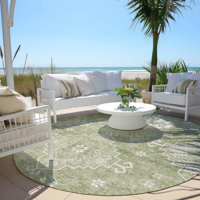 Machine Washable Indoor/ Outdoor Chantille Traditional Boho Rug - Aloe - 8' x 8'
