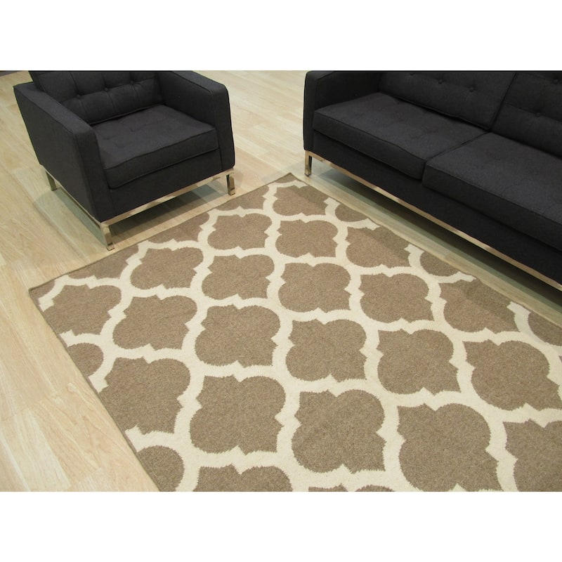 Home Decor Handmade Wool Flatweave Reversible Moroccan Rug | Stylish Brown Area Rug for Living Room, Bedroom, Office,