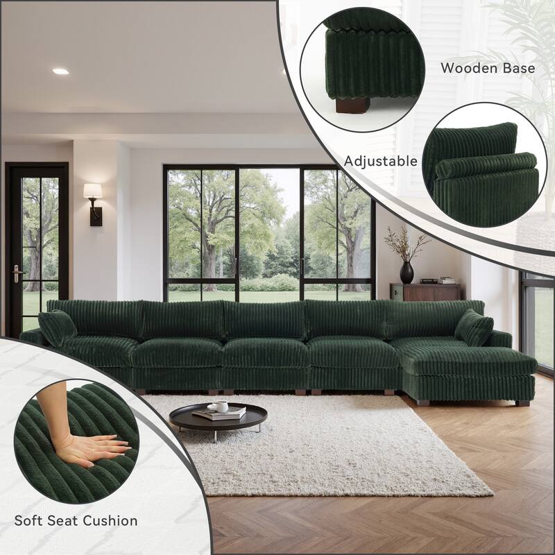 Cloud-Like Flannel Fabric Modular Sectional Sofa with Ottoman