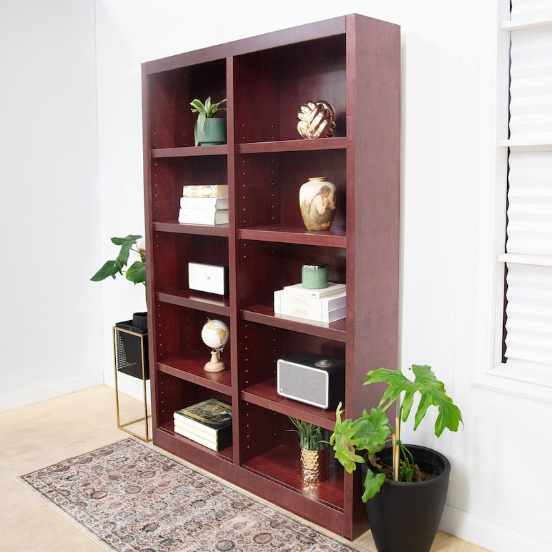 Concepts in Wood Double Wide Wood Bookcase, 10 Shelf, 72 inch Tall