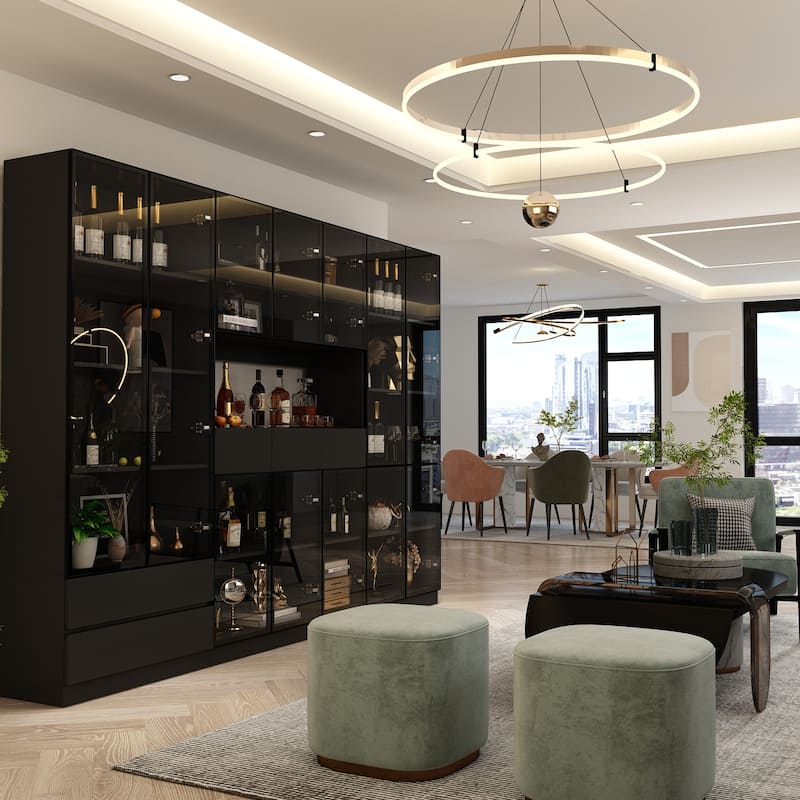 Sleek Modular Curio Wine Cabinet Storage Solution with Glass Doors