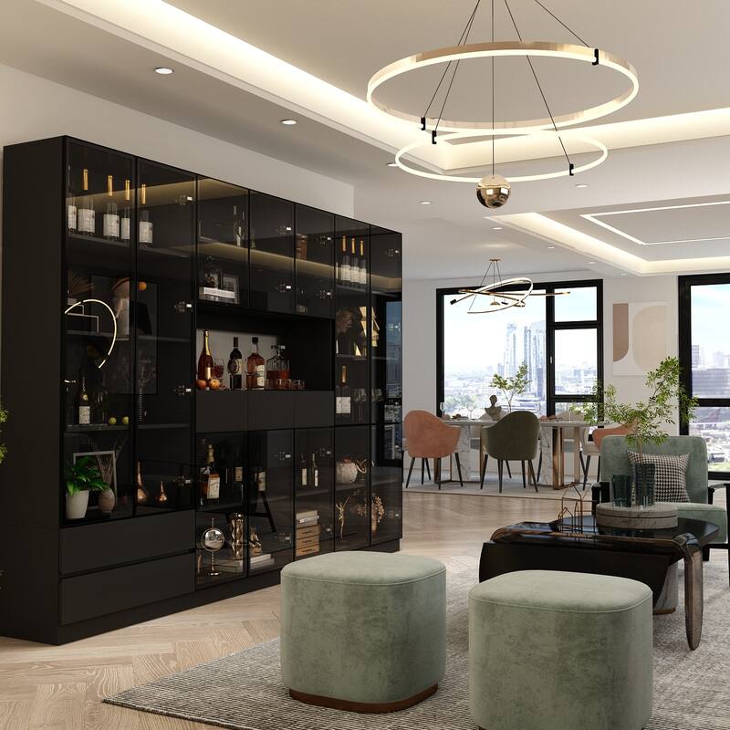 Tall Modular Display Storage Cabinet Bookcase w/Light Home Office