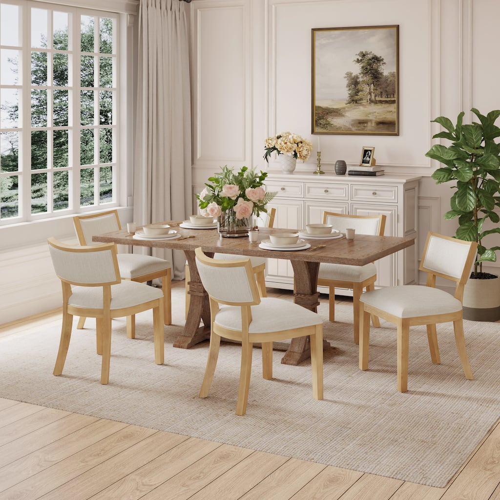 Fescue Farmhouse Expandable Rubberwood Upholstered 7 Piece Dining Set by Christopher Knight Home