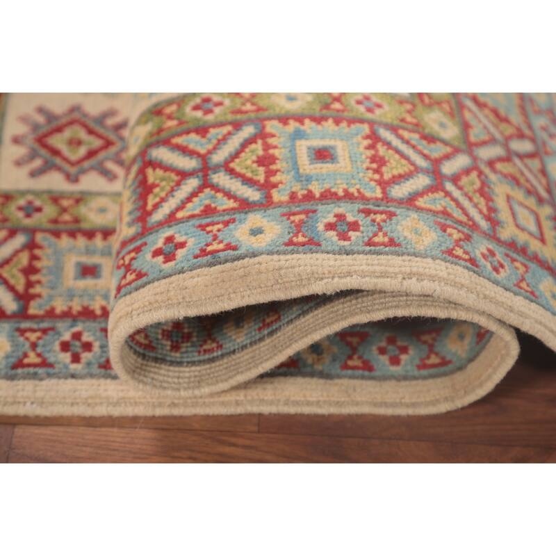 Geometric Kazak Foyer Rug Hand-Knotted Wool Carpet - 2'10" x 4'1"