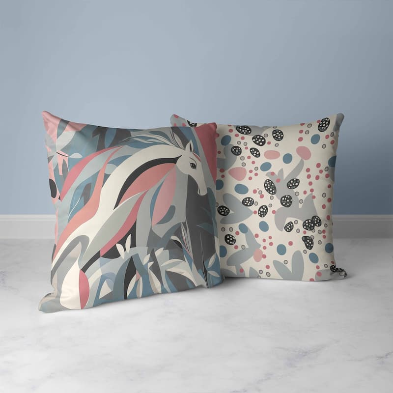 Mythical Horse Faux Suede Reversible Throw Pillow Teal and Pink