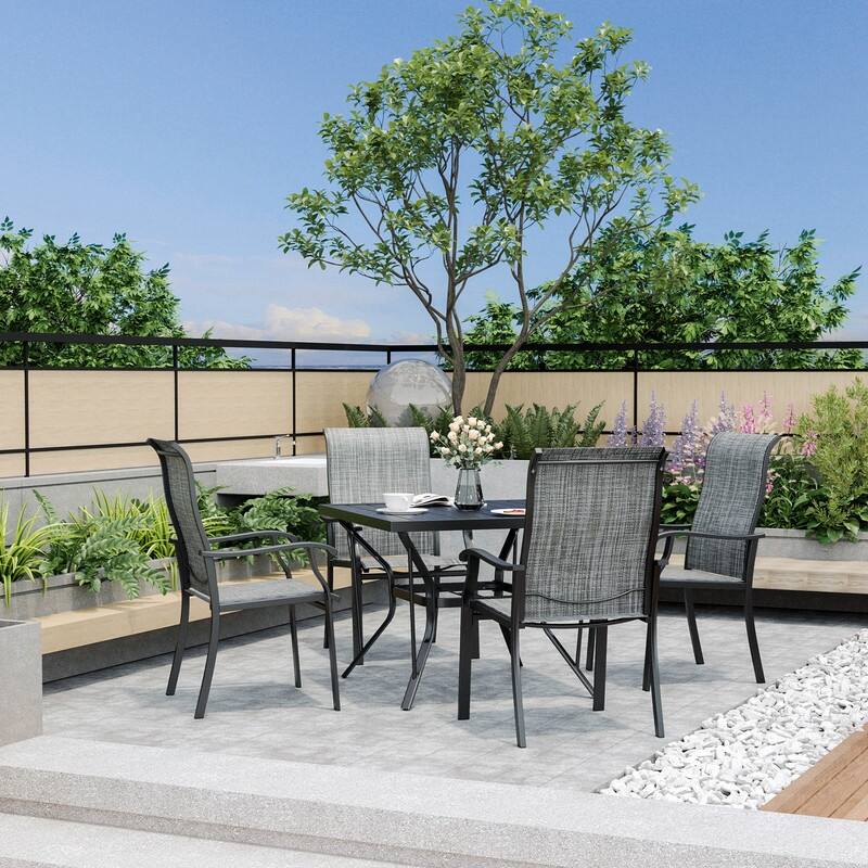 5-Piece Metal Outdoor Patio Dining Set with 4 Textilene Chairs and Square Table