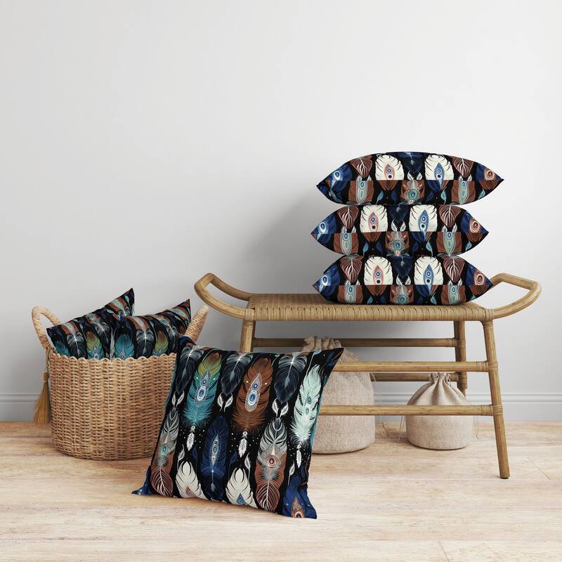 Blue And Brown Feathered Treasure Faux Suede Throw Pillow Zipper