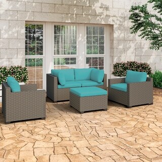 Keys 5-Piece Outdoor Conversation Set with Club Chairs and Loveseat in Summer Fog Wicker