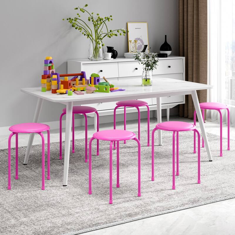 VECELO 6-Pack Stacking Stools for Living Room Backless Round Stools Set Indoor Outdoor Use with Metal Frame & Non-Slip Feet