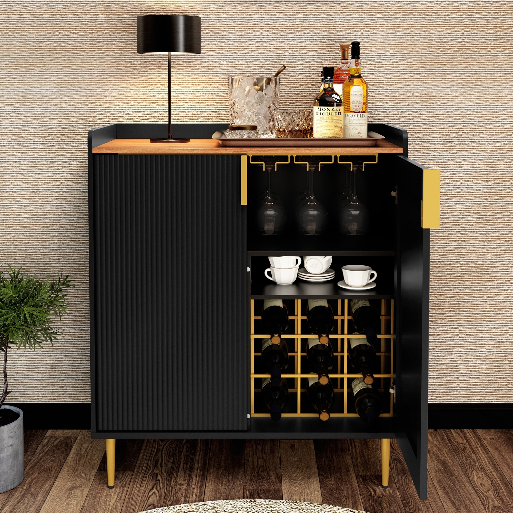 31.6'' Modern Coffee Bar Cabinet with Wine Racks and Storage Drawer
