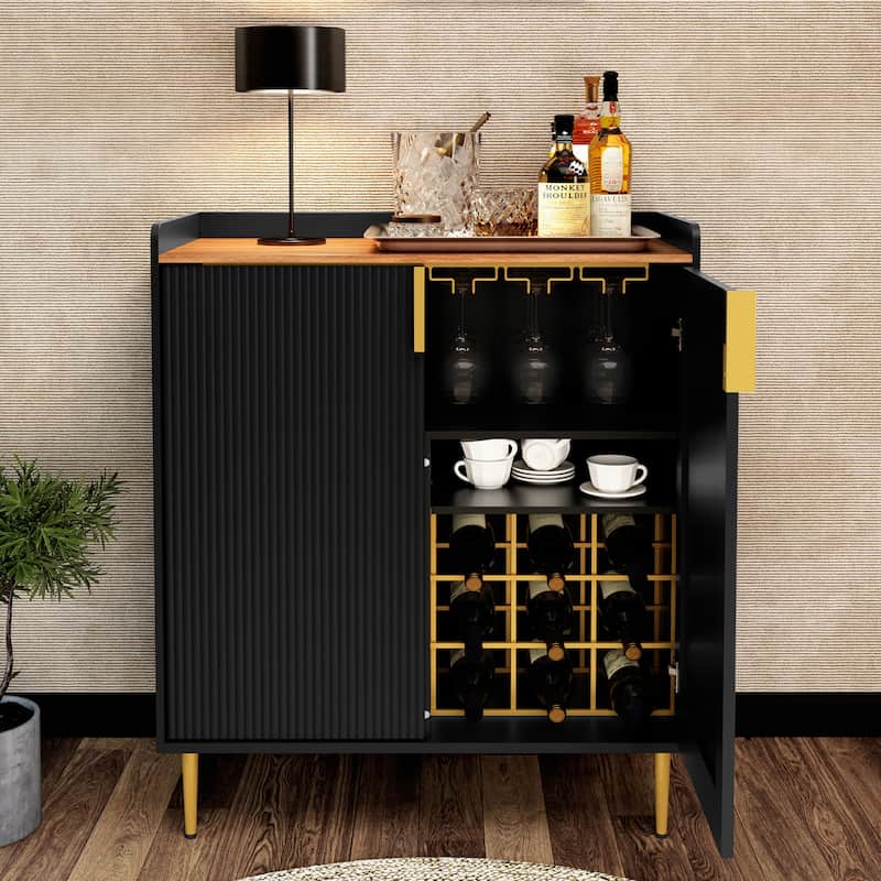 31.6'' Modern Coffee Bar Cabinet with Wine Racks and Storage Drawer - Black