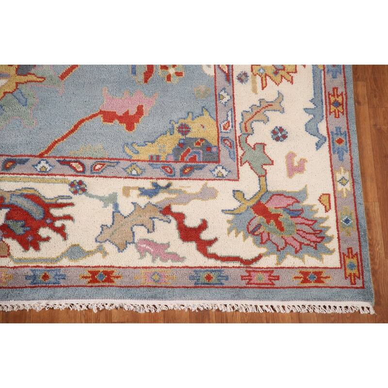 Transitional Blue Oushak Area Rug Handmade Oriental Wool Carpet - 8'1"x 9'10"