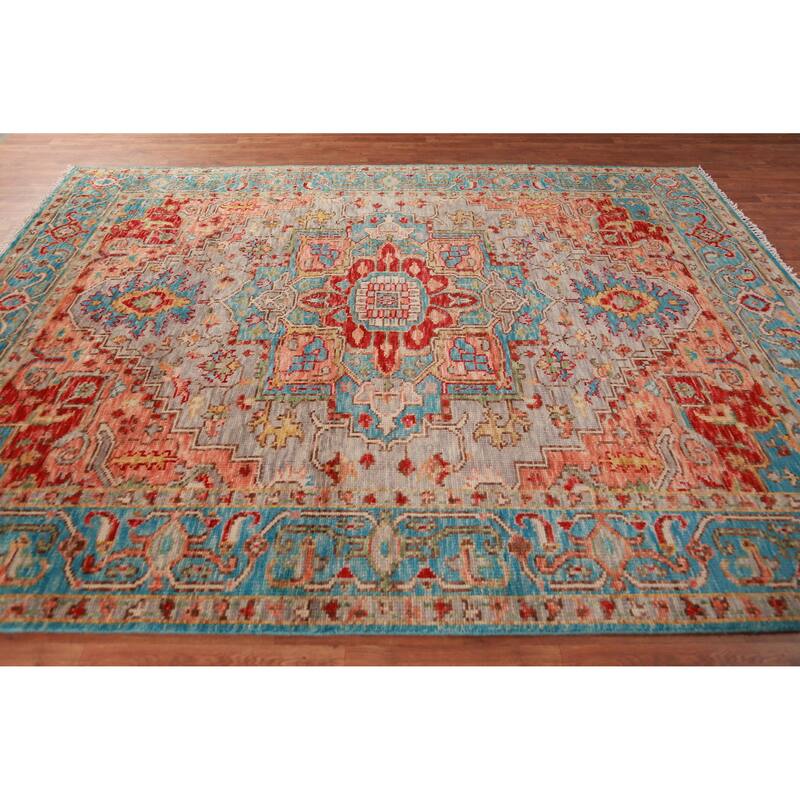 Geometric Oushak Oriental Area Rug Handmade Wool Carpet - 7'9" x 9'11"
