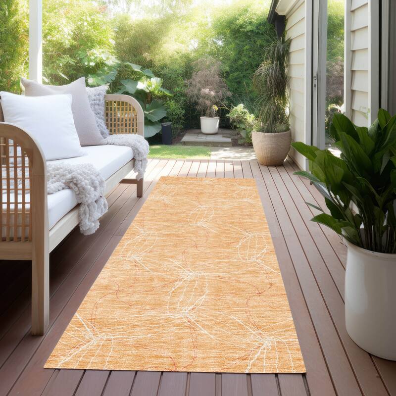 Machine Washable Indoor/ Outdoor Abstract Contemporary Chantille Rug - Peach - 2'3" x 7'6"
