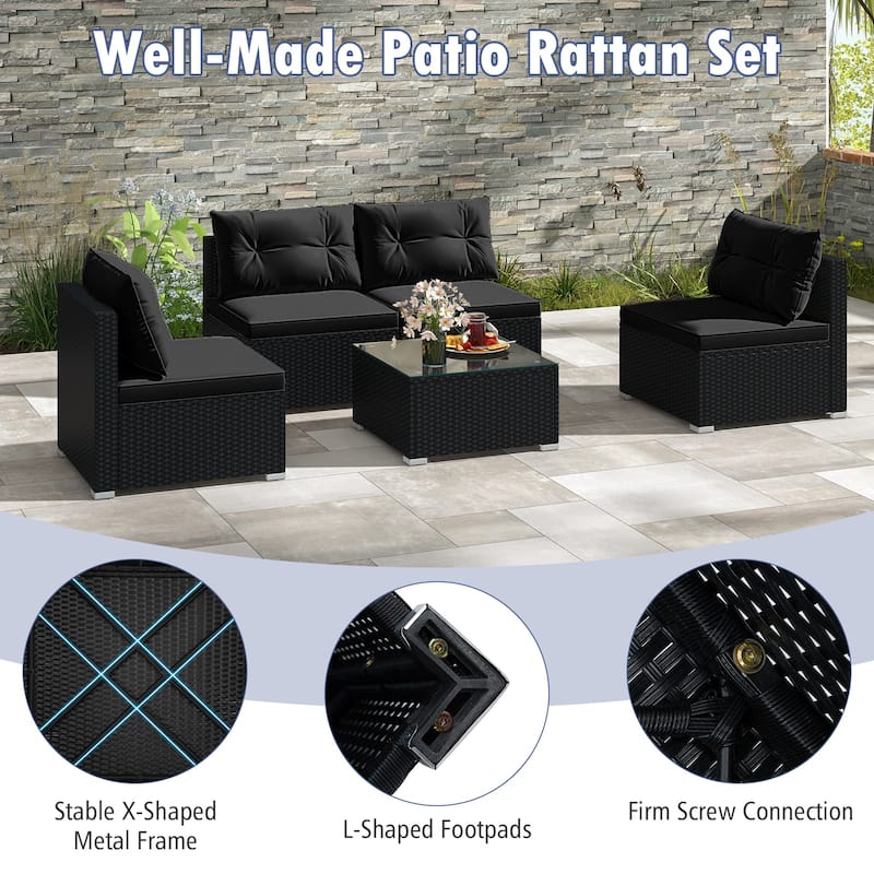 Gymax 5 PCS Patio Furniture Set w/ Seat & Back Cushions Tempered Glass