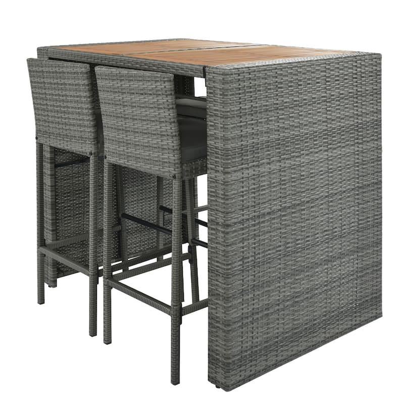 Dining Set,5-pieces,Outdoor Wicker Set,Acacia Wood,Brown And Gray