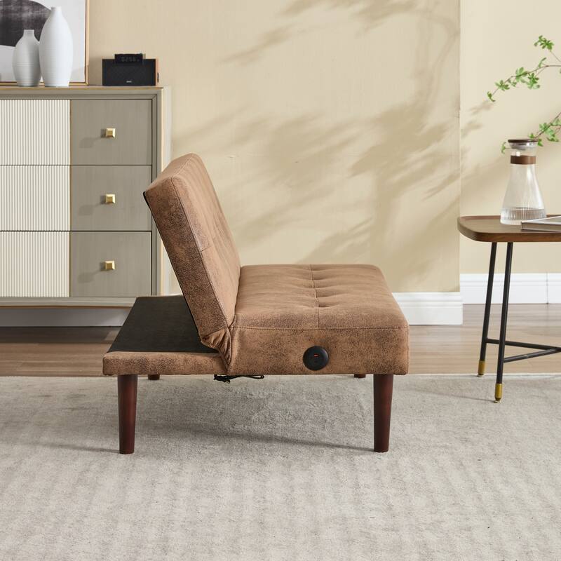 Foldable Sofa Bed with Adjustable Backrest, Charging Port, Coffee Microfiber