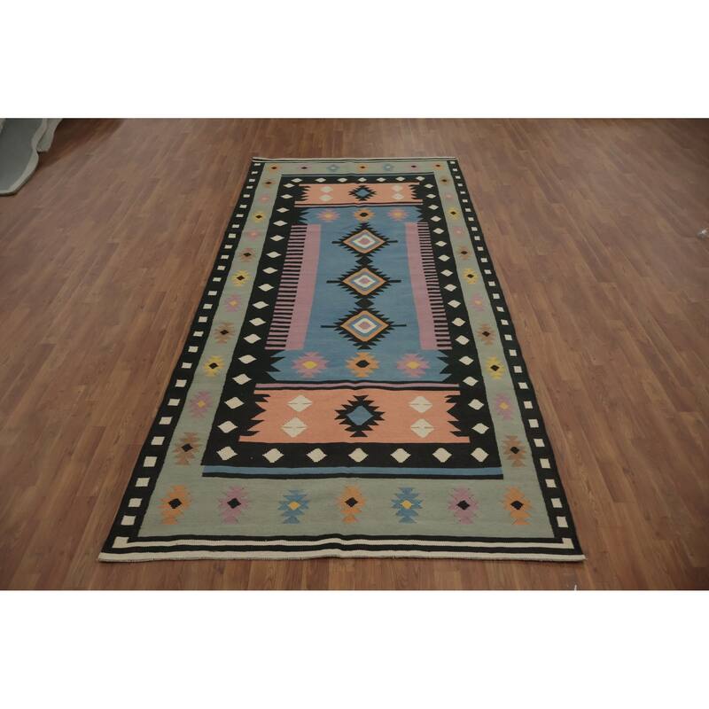 Hand Woven Oriental 100% Wool Carpet Southwestern Tribal Multi-Colored Kilim Area Rug - 11' 5'' X 5' 3''