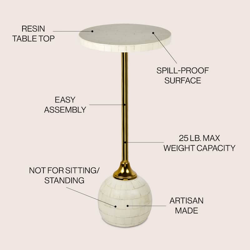 Blanche 26" Metal/Resin Mosaic Pedestal Drink Table, by JONATHAN Y