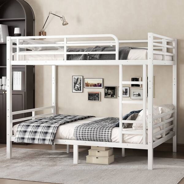 slide 2 of 24, Sturdy Full over Full Metal Bunk Bed with Guardrails and Underbed Storage, Noise-Reducing Frame Full White - Full