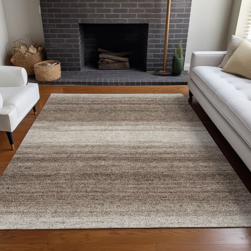 Machine Washable Indoor/ Outdoor Ombre Stripe Chantille Rug