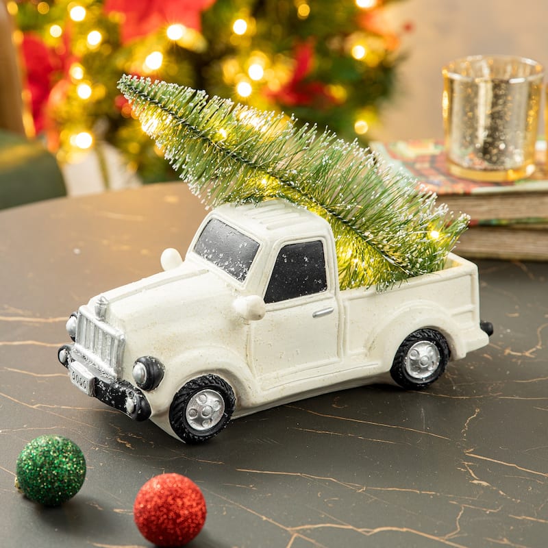 Glitzhome LED Lighted Red Truck Christmas Table Decor - 11"l*5.2"w*6"h