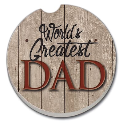 Counterart Absorbent Stoneware Car Coaster, World's Greatest Dad, Set of 2 - 2.5