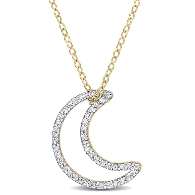 Miadora 1/5ct TDW Diamond Crescent Moon Necklace in Yellow Plated Sterling Silver