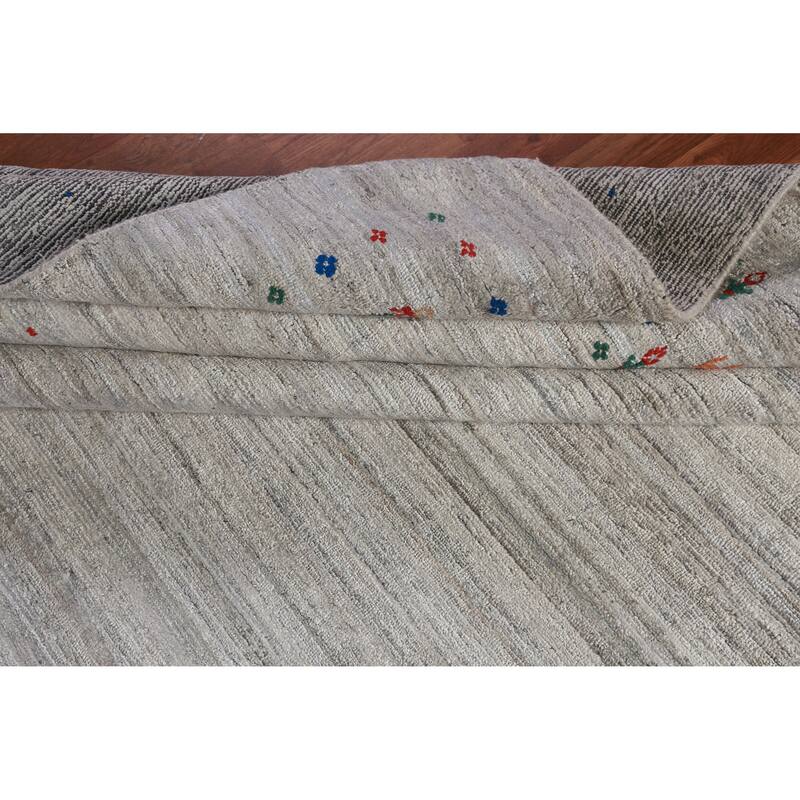 Hand Knotted Oriental Viscose Silk Carpet Tribal Stripe Greys & Charcoal Gabbeh Area Rug - 9' 11'' X 7' 10''