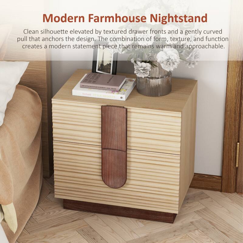 COZAYH Modern Farmhouse Dresser with Grooved Front Design, Spacious Rustic Bedside Chest for Bedroom Light Natural Wood Finish