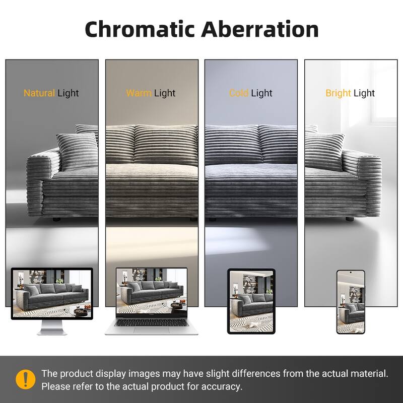 102.4 " Corduroy Modular Sofa, Modern Upholstered Sofa Cloud Couch, Deep Seat Couches w/ Pillows, Movable Ottoman for Apartment