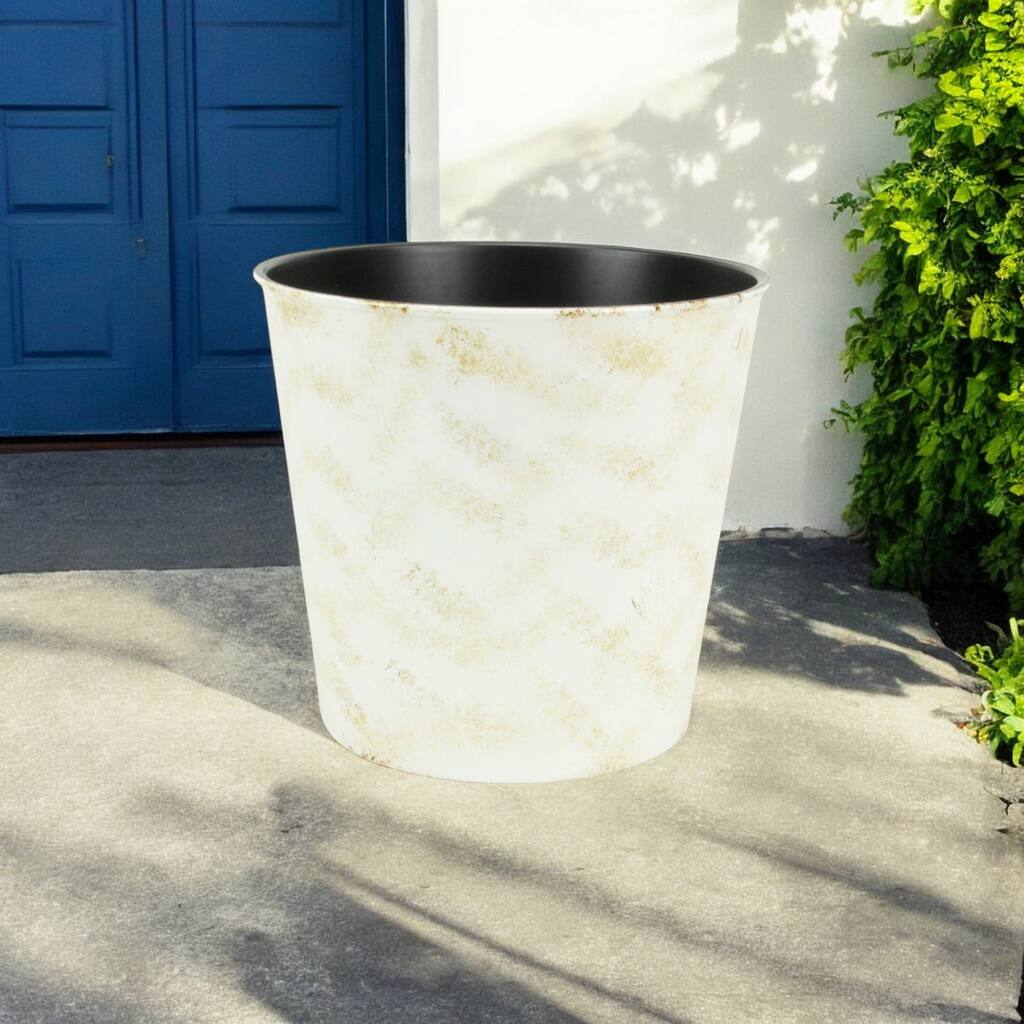 HomeRoots 11" Cream Chevron Recycled Plastic Indoor Outdoor Round Pot Planter