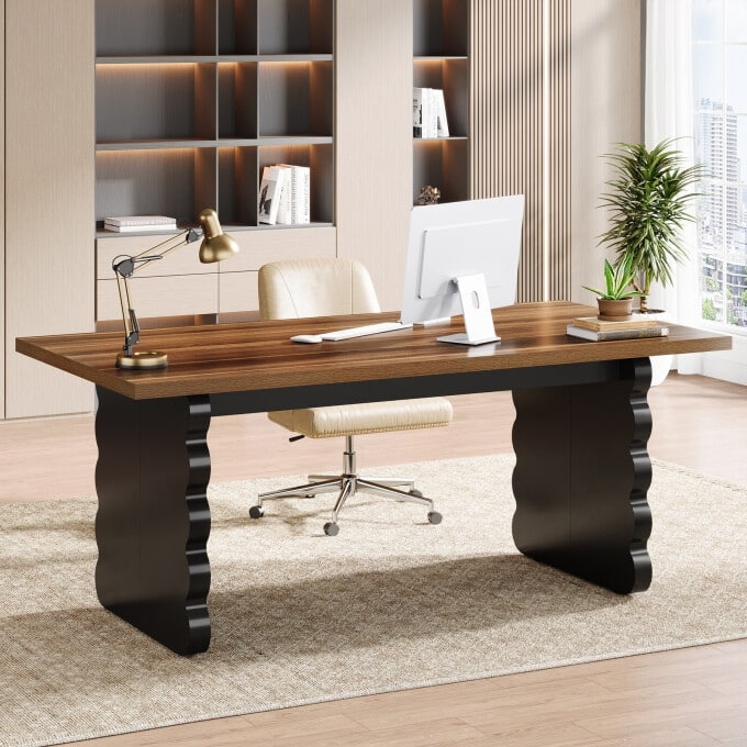 63-Inch Office Computer Desk, Black Wooden Executive Desk