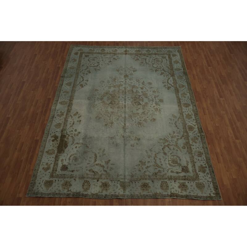 Hand Knotted Oriental 100% Wool Carpet Traditional Floral Green Tabriz Area Rug - 12' 7'' X 9' 3''
