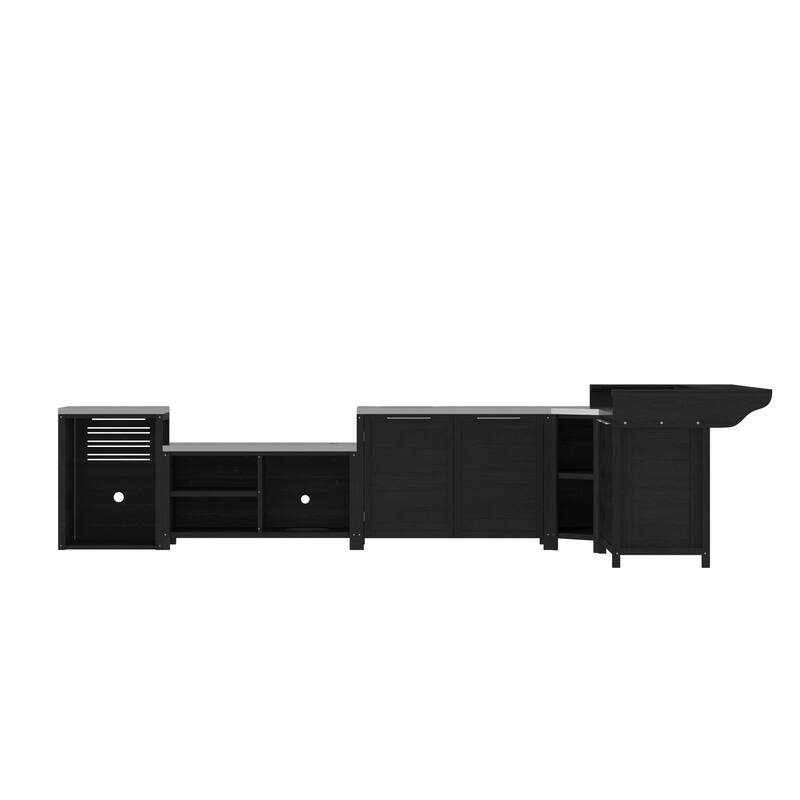 Modular Outdoor Kitchen Cabinet Set 100% Solid Wood Patio BBQ Island with Stainless Steel Countertop