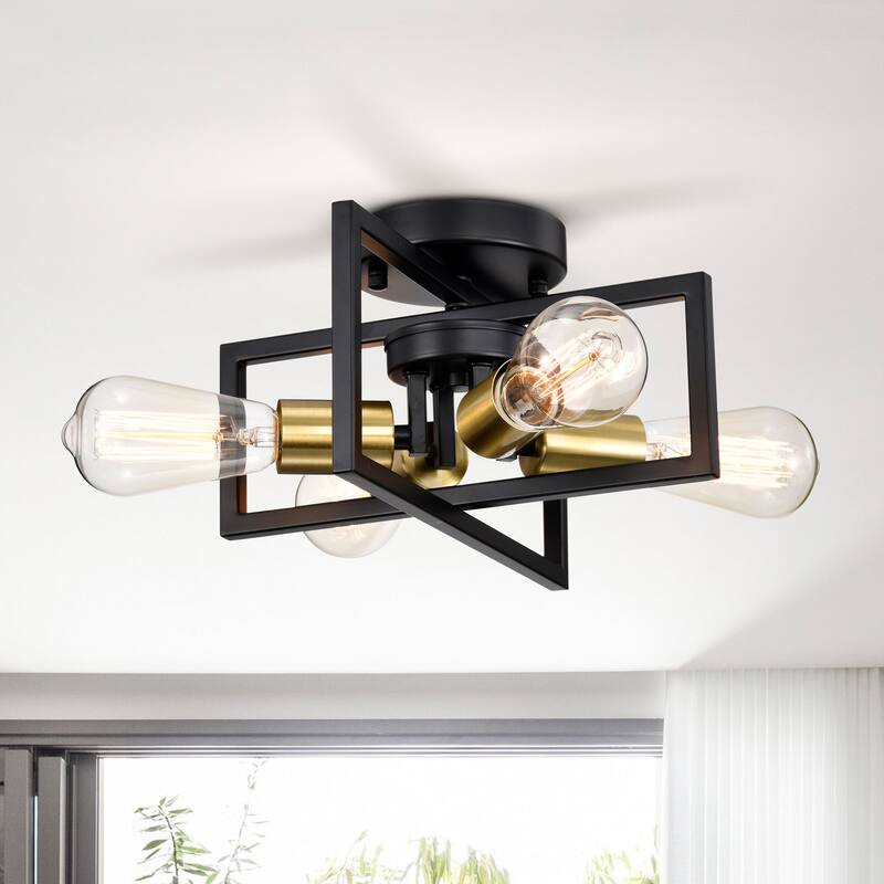 Black and Gold Modern Sputnik Ceiling Light for Dining Room 4-Lights