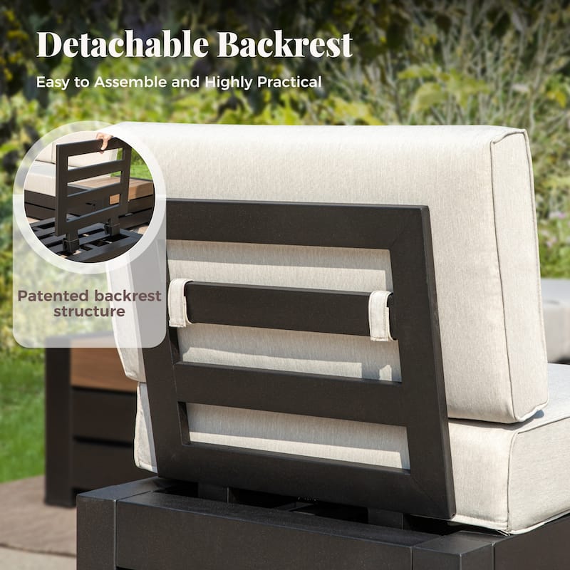 MAISON ARTS 3/4-Seat Outdoor Sectional Sofa, Patio Conversation Set with Wood Grain Table