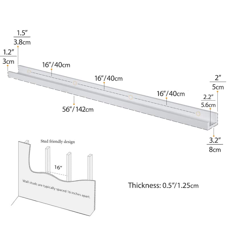 Wallniture Denver 56 Inch Floating Shelves, White Picture Ledge (Set of 2)