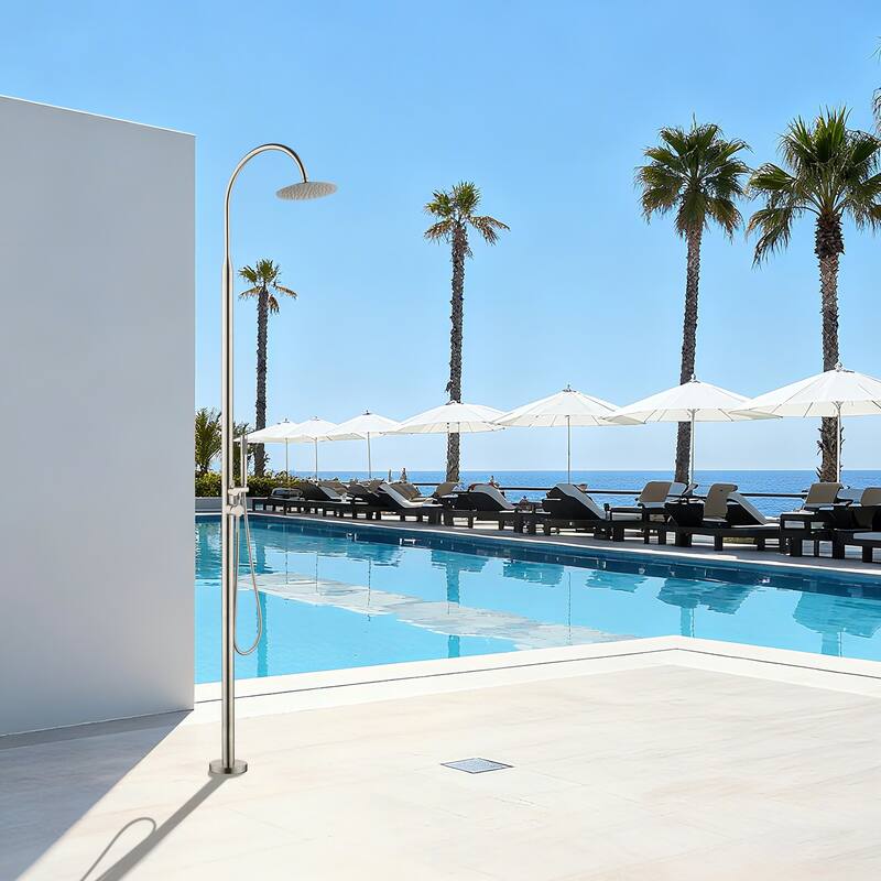 81"H Stainless Steel Freestanding Outdoor Shower with Handheld Shower