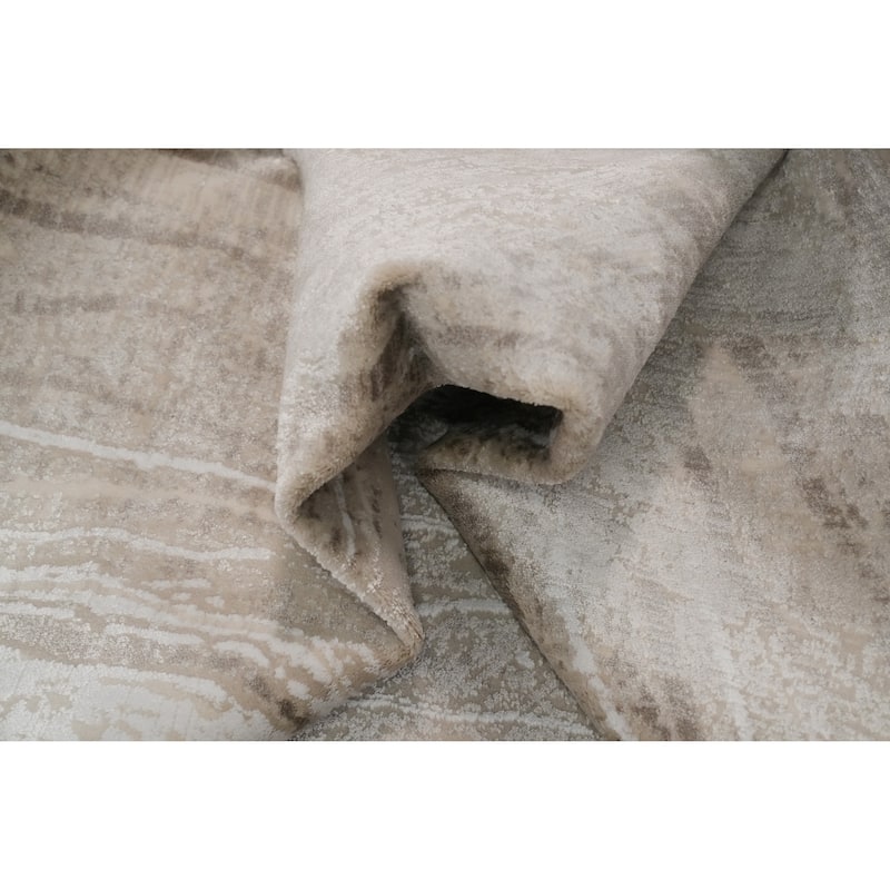 Machine Made Oriental Polyester Carpet Modern Abstract Beige & Ivories Modern Area Rug - 7' 5'' X 5' 2''