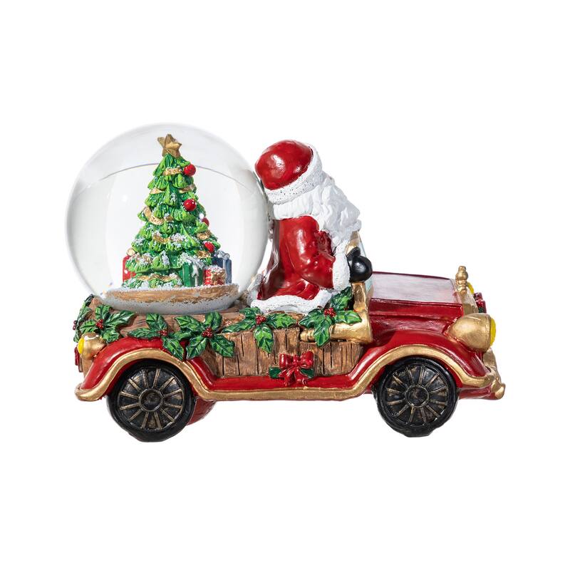 Glitzhome 100mm Christmas Resin Lighted Musical Snowflakes Santa Car Waterglobe