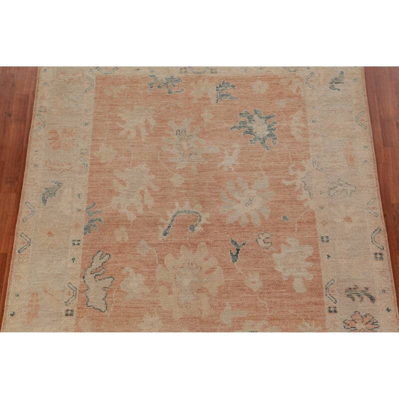 Hand Knotted Oriental 100% Wool Carpet Transitional All-Over Oranges & Rust Oushak Area Rug - 8' 11'' X 6' 0''