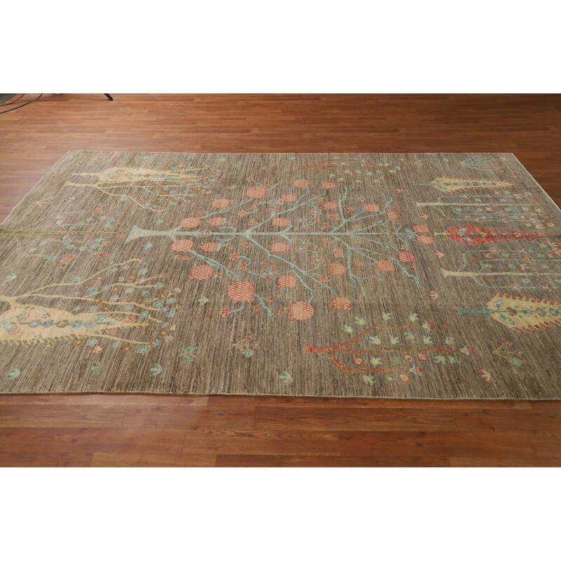 Hand Knotted Oriental 100% Wool Carpet Transitional Floral Brown Oushak Area Rug - 8' 11'' X 6' 1''