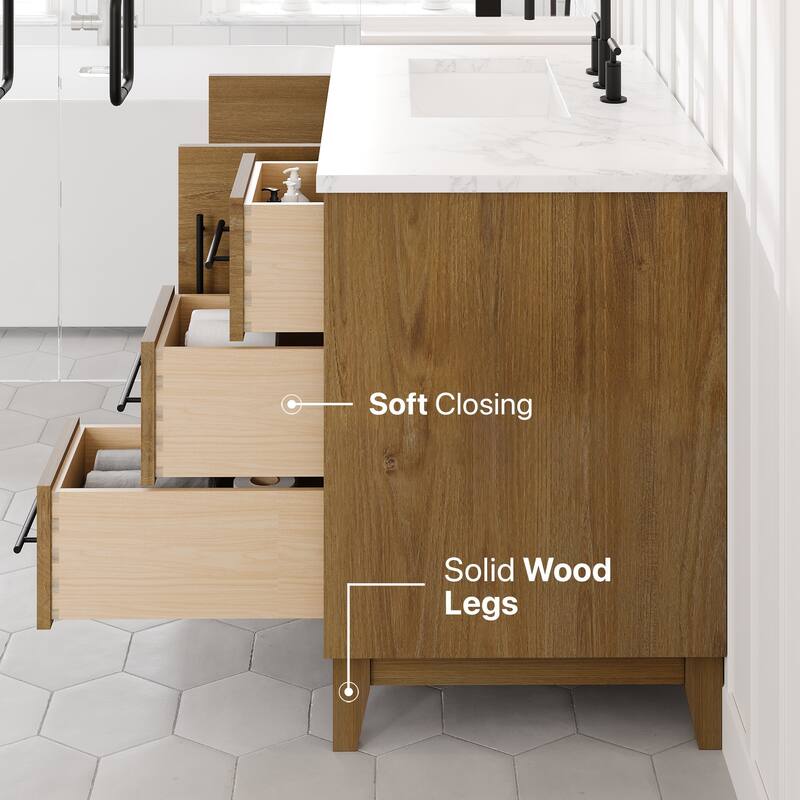 Eviva Graham 36"W Oak Bath Vanity with Arabescato Engineered Stone Top